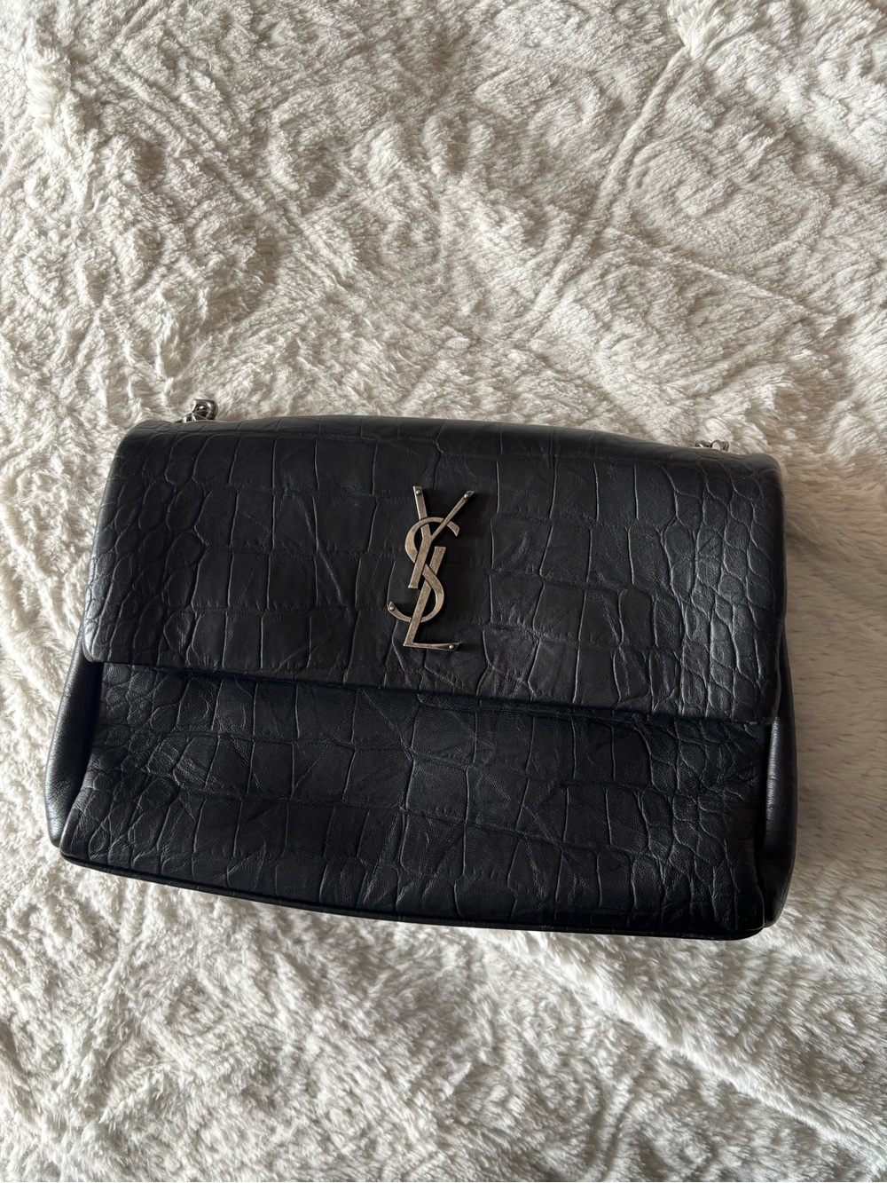 Saint Laurent West Hollywood Black Croc-Embossed